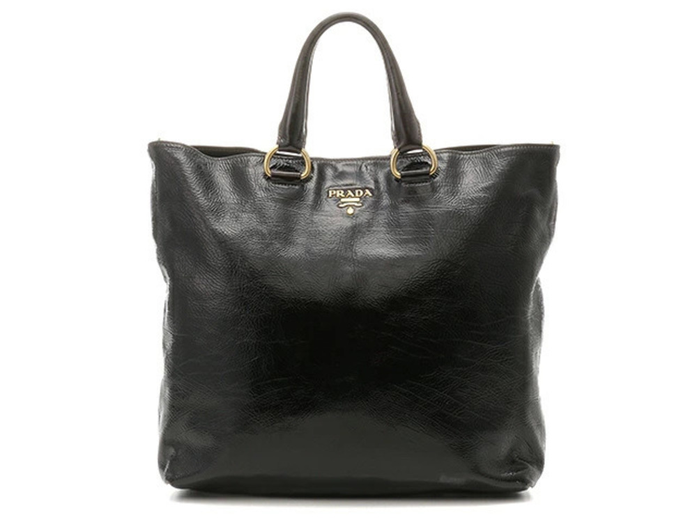 Prada Shoulder Bag Patent Vernis Leather Black